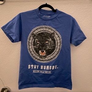 Graphic T-Shirt | Million Dolla Motive “Stay Hungry” Shirt, Size Small, Blue
